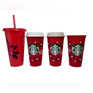 Lot - 4 Starbucks Holiday Reusable Tumbler Cups  24 Oz 16 Oz  2020 2013